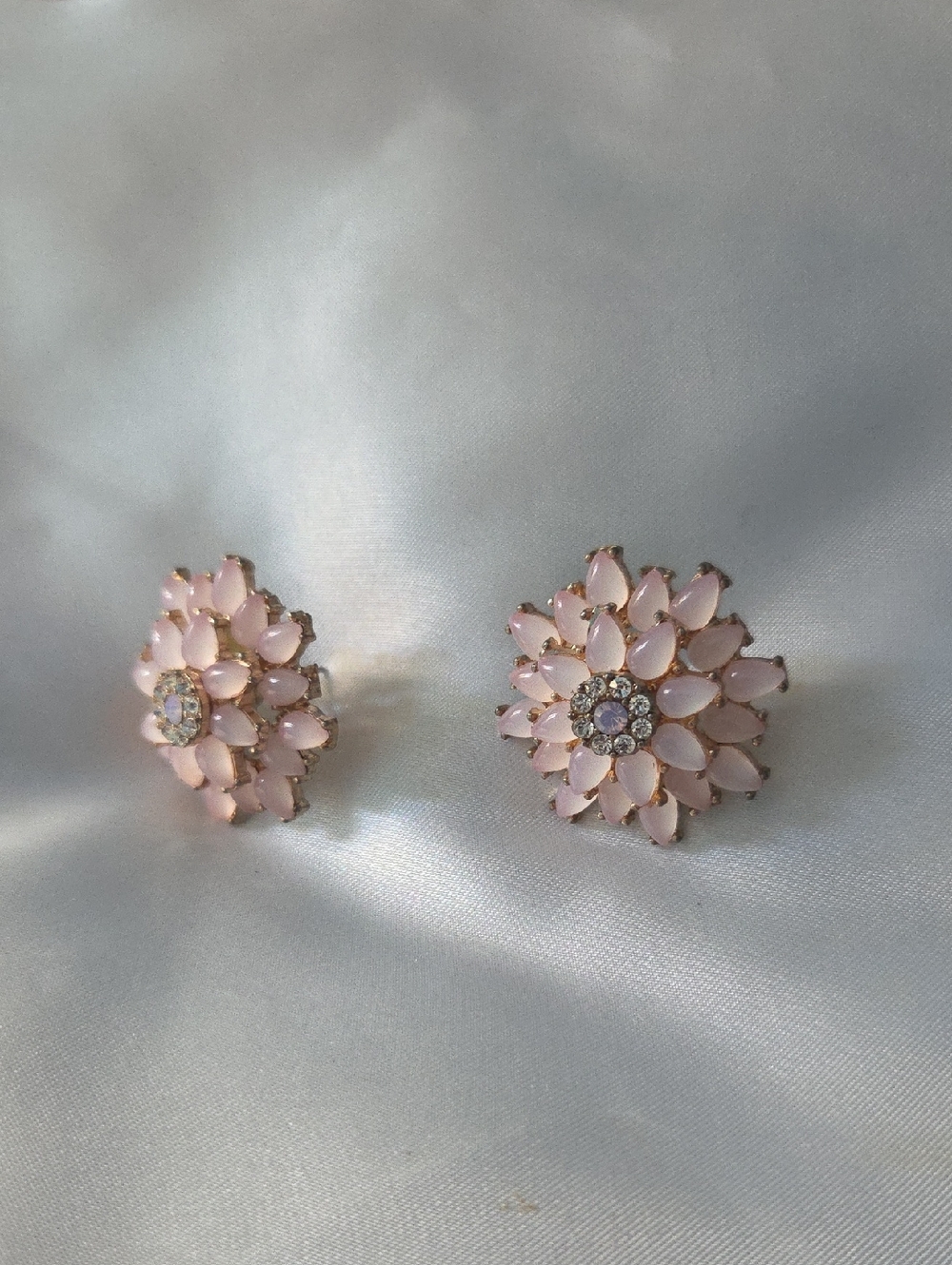 Delicate Pink Floral Cluster Stud Earrings - Women Jewelry